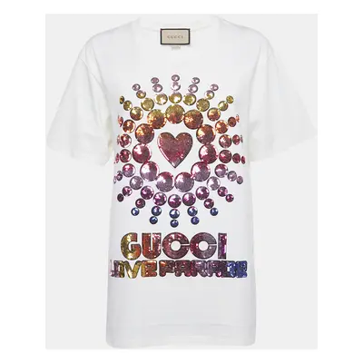 Gucci Off White Love Parade Sequin Detail Jersey T-Shirt