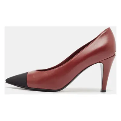 Chanel Burgundy/Black Leather and Fabric Cap Toe Pumps Size