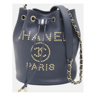 Chanel Navy Caviar Leather Deauville Chain Shoulder Bag