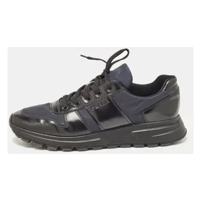 Prada Black/Navy Blue Leather and Nylon Low Top Sneakers Size 44.5