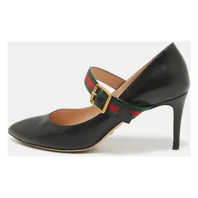 Gucci Black Leather Sylvie Mary Jane Pumps Size 38.5