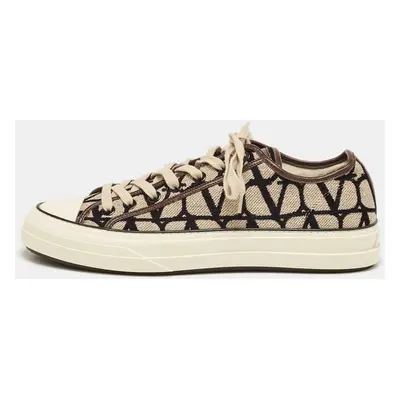 Valentino Brown/Beige Canvas and Leather Toile Iconographe Sneakers Size