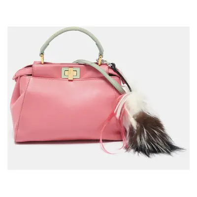 Fendi Pink/Green Leather Mini Peekaboo Top Handle Bag