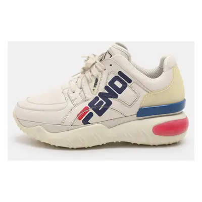 Fendi Off-White Leather and Rubber Fendi-Fila Mania Logo Low Top Sneakers 37.5