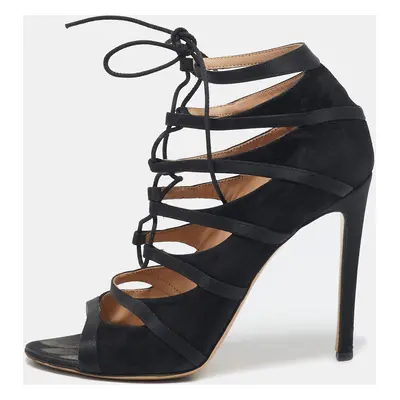 Gianvito Rossi Black Satin and Suede Strappy Sandals Size