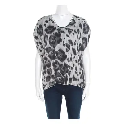 Stella McCartney Grey Peony Animal Print Silk Pleated Sleeve Boxy Blouse