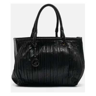 Giorgio Armani Black Pleated Leather Tote