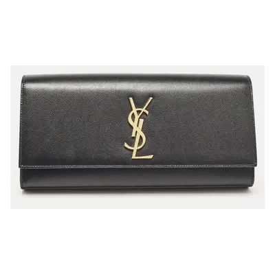 Saint Laurent Black Leather Monogram Cassandre Clutch