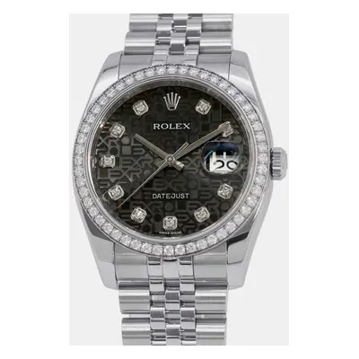 Rolex Black Diamond 18k White Gold Stainless Steel Datejust Automatic Men's Wristwatch mm