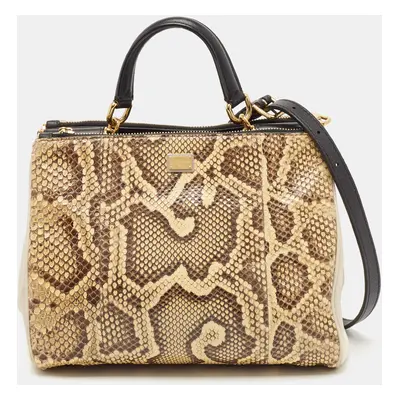 Dolce & Gabbana Cream/Light Beige Python Miss Sicily Shopper Bag