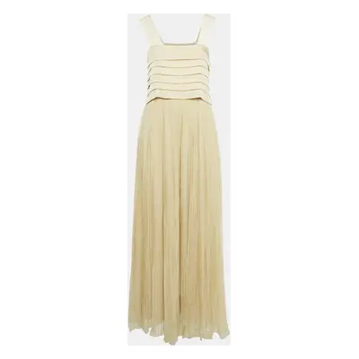 Chloe Beige Silk Pleated Maxi Dress