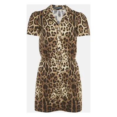 Dolce & Gabbana Brown Leopard Print Stretch Crepe Playsuit