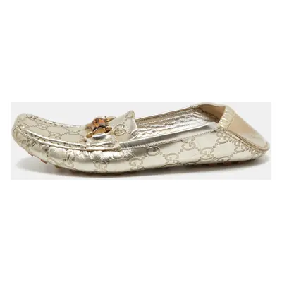 Gucci Metallic Guccissima Leather Bamboo Horsebit Slip On Loafers Size