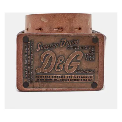 Dolce & Gabbana Brown Leather Vintage Logo Plaque Belt 100CM