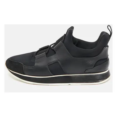 Hermes Black Leather And Neoprene Player Low Top Sneakers Size