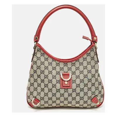 Gucci Red/Beige GG Canvas and Leather Abbey D-Ring Hobo