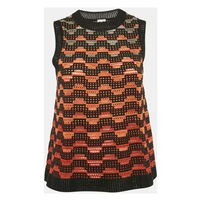 M Missoni Orange/Multicolor Patterned Wool Blend Knit Sleeveless Top