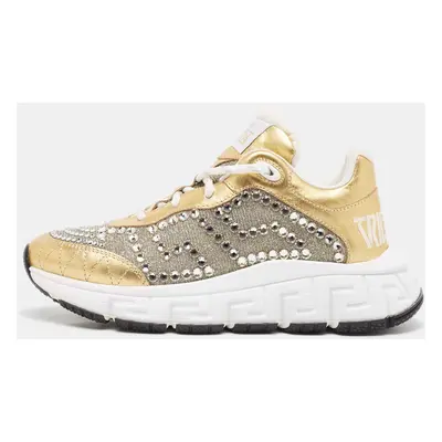 Versace Gold/Silver Leather and Lurex Fabric Trigreca Sneakers Size