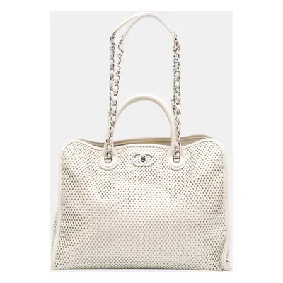 Chanel White Perforated Calfskin Up In The Air Satchel