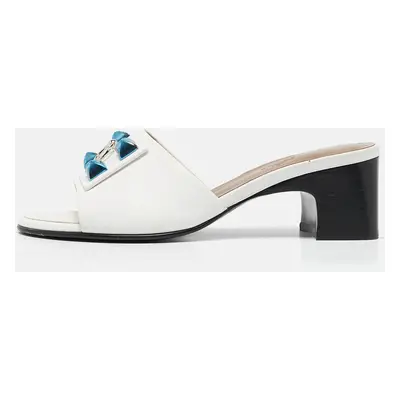 Hermes White Leather Dreamy Slide Sandals Size