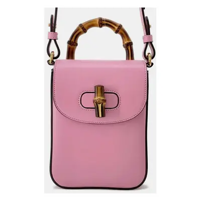 Gucci Pink Leather Bamboo Shoulder Bag