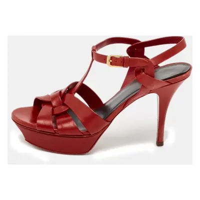 Saint Laurent Red Leather Tribute Platform Sandals Size