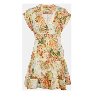 Alemais Yellow Sylvia Floral Hemp Mini Dress