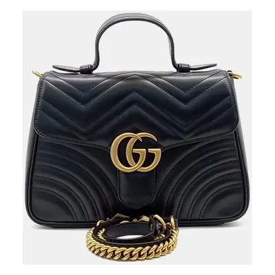 Gucci Black Leather Matelasse Marmont Top Handle Bag