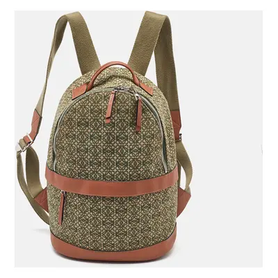 Loewe Khaki Green/Brown Anagram Jacquard and Leather Backpack