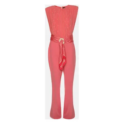 Elisabetta Franchi Coral Pink Polyester Belted Jumpsuit