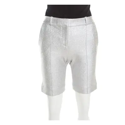 Diane von Furstenberg Metallic Silver Silk Lined New Boymuda Shorts