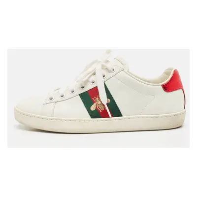 Gucci White Leather Ace Bee Embroidered Low Top Sneakers Size