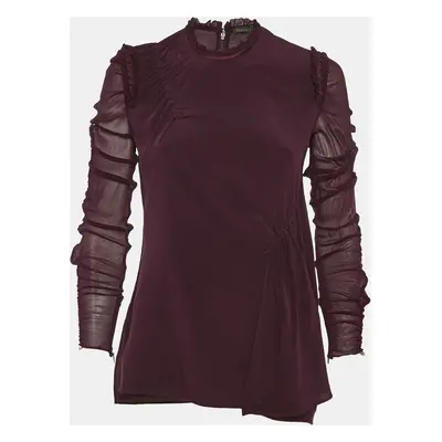 Versace Burgundy Silk Crepe Ruffled Top