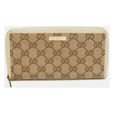 Gucci Beige GG Canvas and Leather Zip Continental Wallet