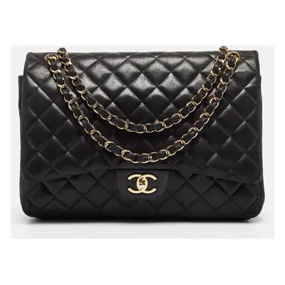 Chanel Black Quilted Lambskin Leather Maxi Classic Double Flap Bag