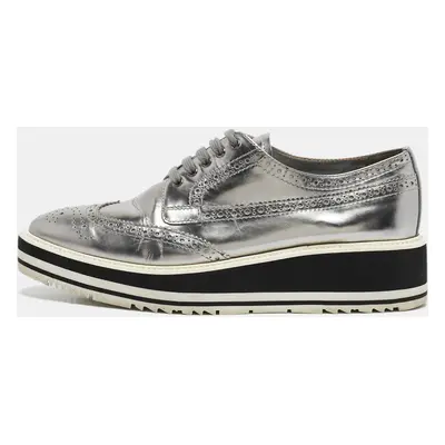 Prada Silver Leather Brogues Oxford Sneakers Size