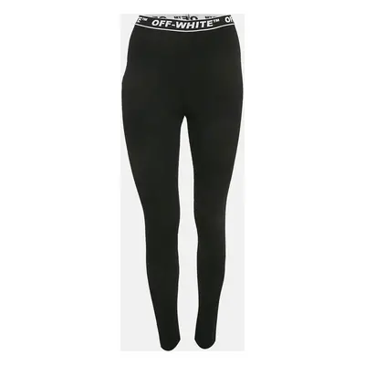 Off-White Black Logo Waistband Stripe Textured Jersey Leggings