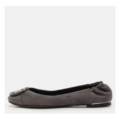 Tory Burch Dark Grey Patent Leather and Suede Reva Ballet Flats Size