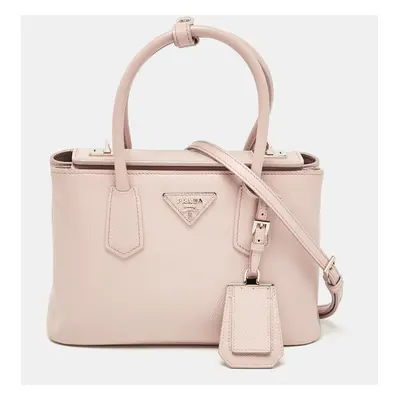 Prada Pink Saffiano Cuir Leather Twin Tote