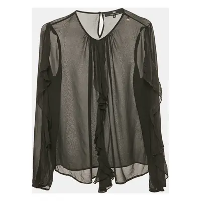 Elisabetta Franchi Black Crepe Ruffled Full Sleeve Top