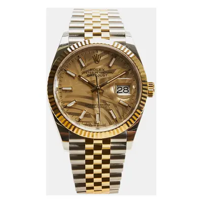 Rolex Oyster Perpetual Datejust Palm Dial Oystersteel and Yellow Gold mm Watch