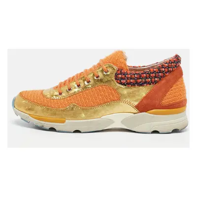 Chanel Multicolor Tweed and Leather CC Low Top Sneakers Size