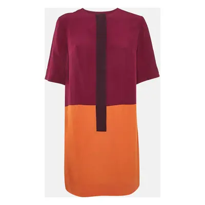 Victoria Victoria Beckham Burgundy/Orange Colorblocked Crepe Short Dress