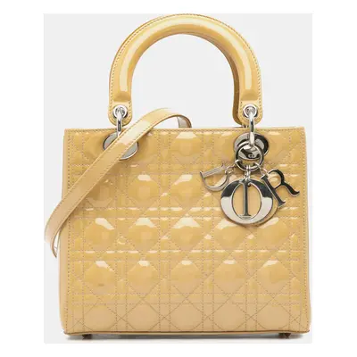 Dior Beige Medium Patent Cannage Lady Dior