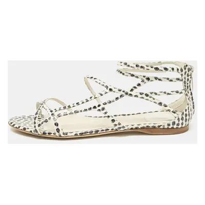 Dior Cream/Black Polka Dot Python Leather Flat Sandals Size