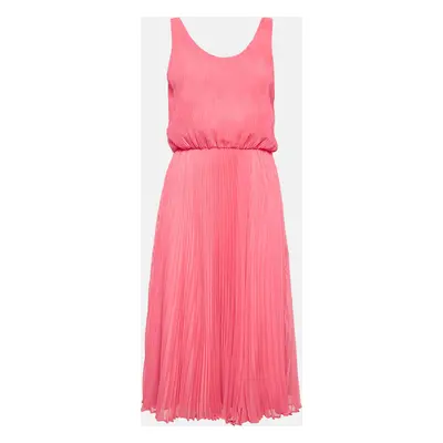 Alice + Olivia Pink Plisse Crepe Sleeveless Midi Dress