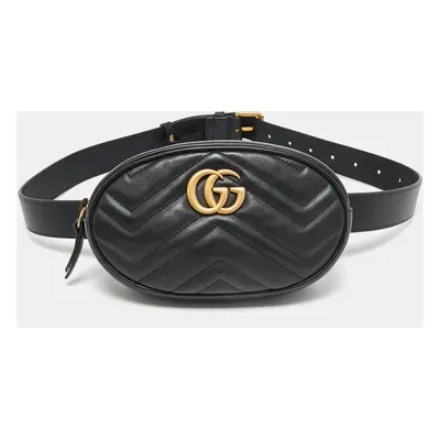 Gucci Black Matelassé Leather GG Marmont Belt Bag