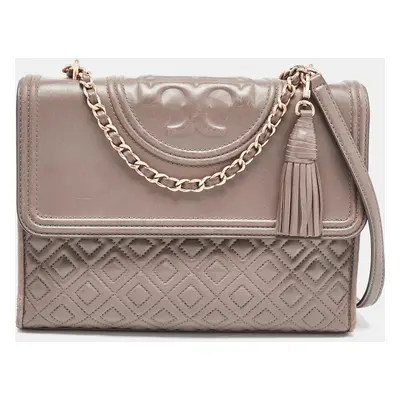 Tory Burch Grey Quilted Leather Fleming Shoulder Bag