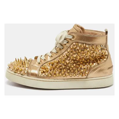 Christian Louboutin Gold Leather Spikes High Top Sneakers Size