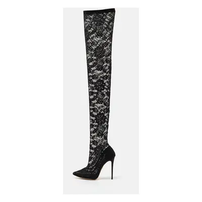 Dolce & Gabbana Black Lace and Mesh Knee Length Boots Size